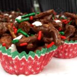 chocolate candy with sprinkles in a Christmas cupcake paper