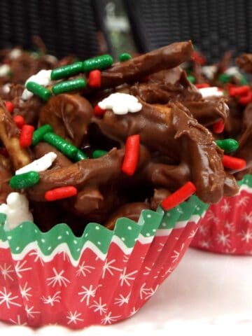 chocolate candy with sprinkles in a Christmas cupcake paper