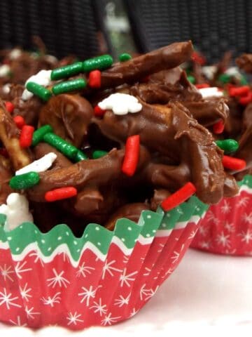 chocolate candy with sprinkles in a Christmas cupcake paper