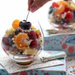 Breakfast Fruit Salad jar with a cherry on top