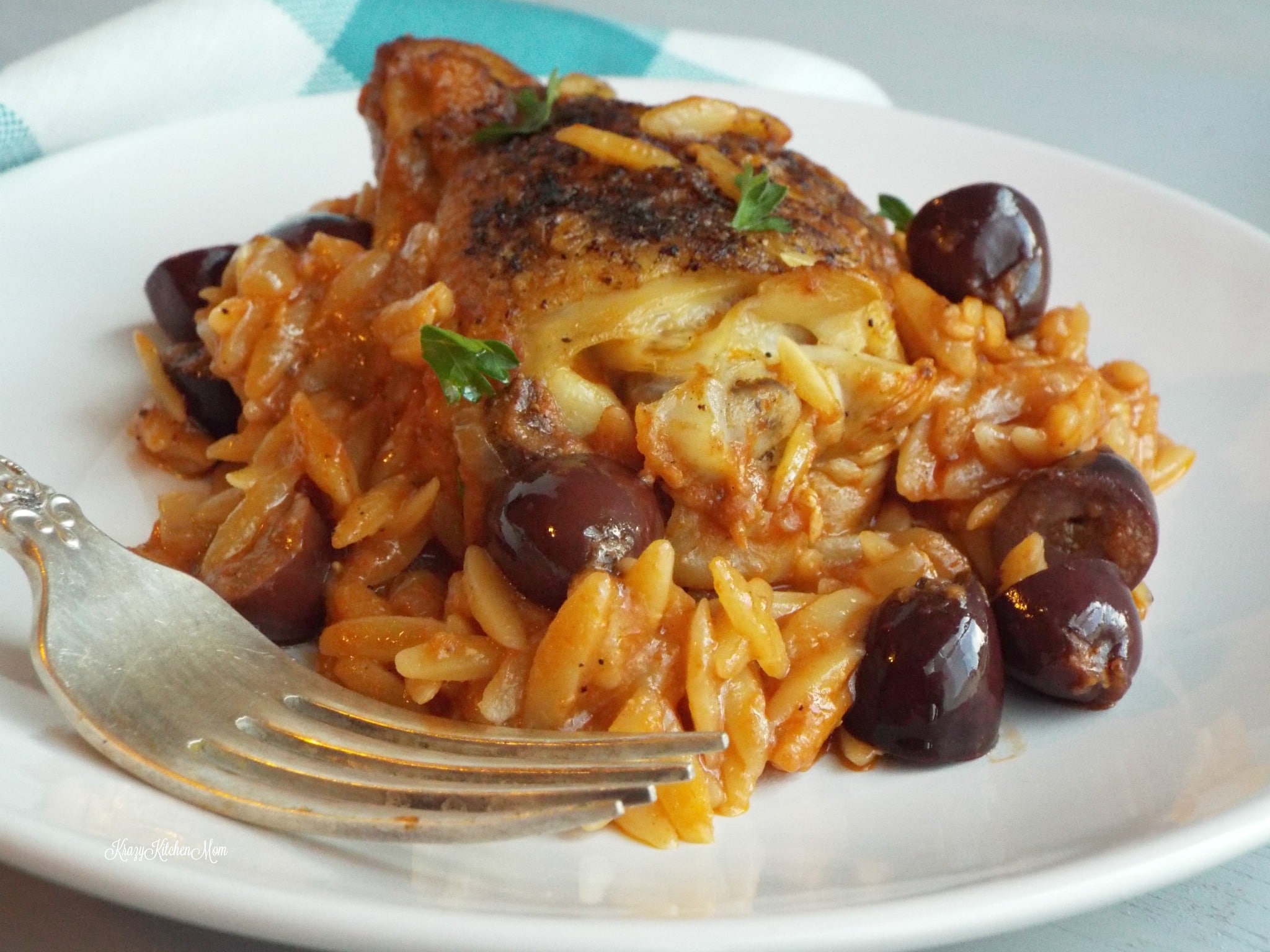 One Pan Greek Chicken with Olives and Orzo