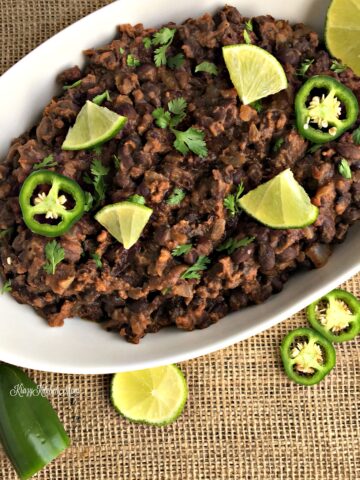 restaurant style black beans with chorizo