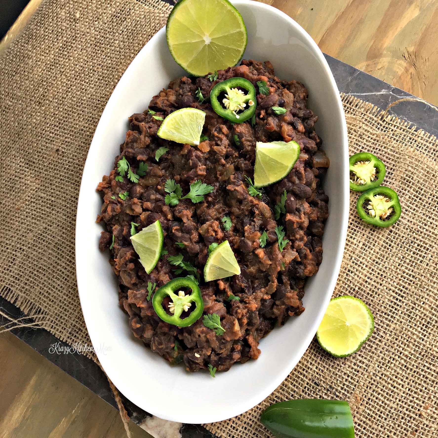 restaurant style black beans with chorizo 