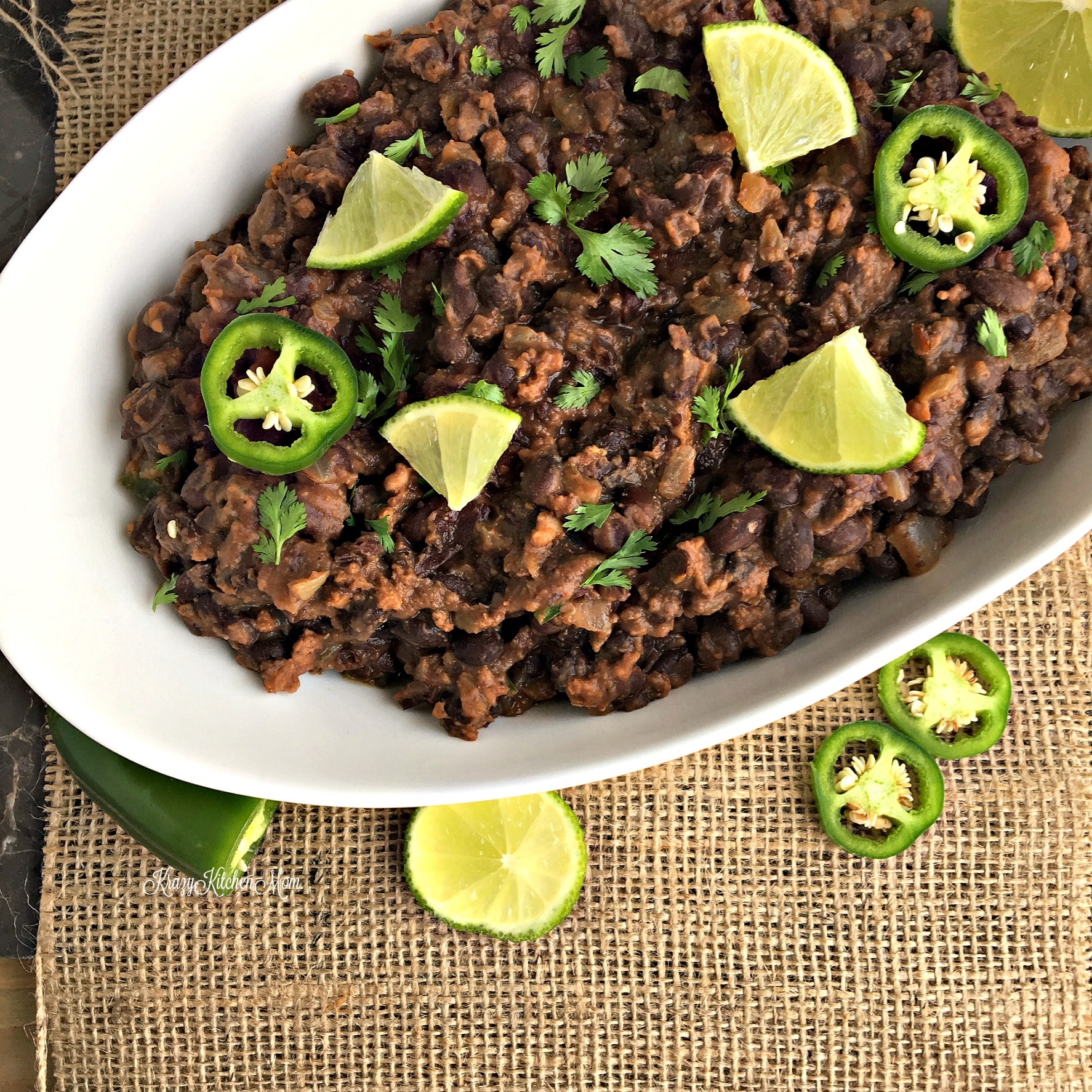 restaurant style black beans with chorizo 