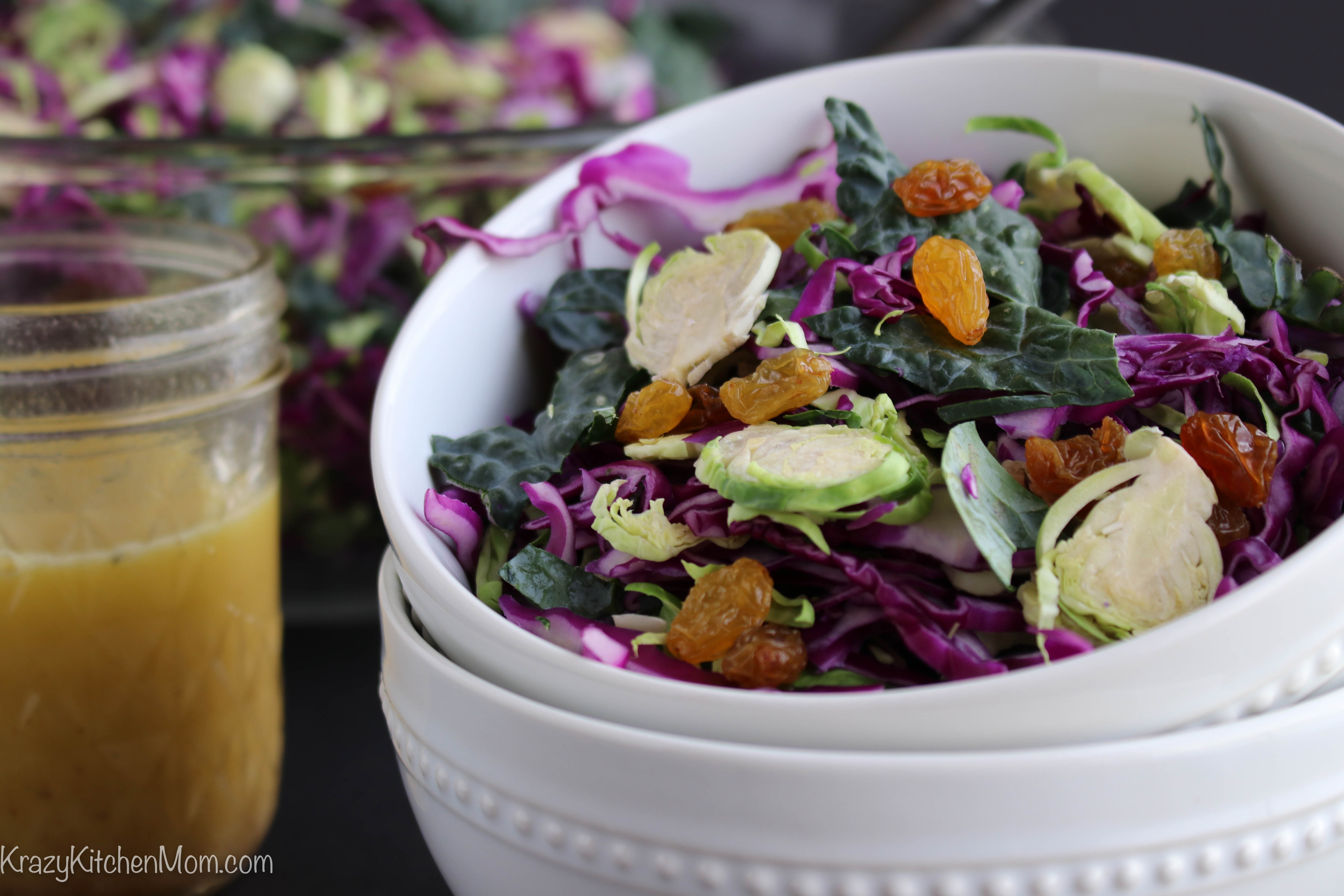 Shaved Brussels Sprout Kale Salad bowl