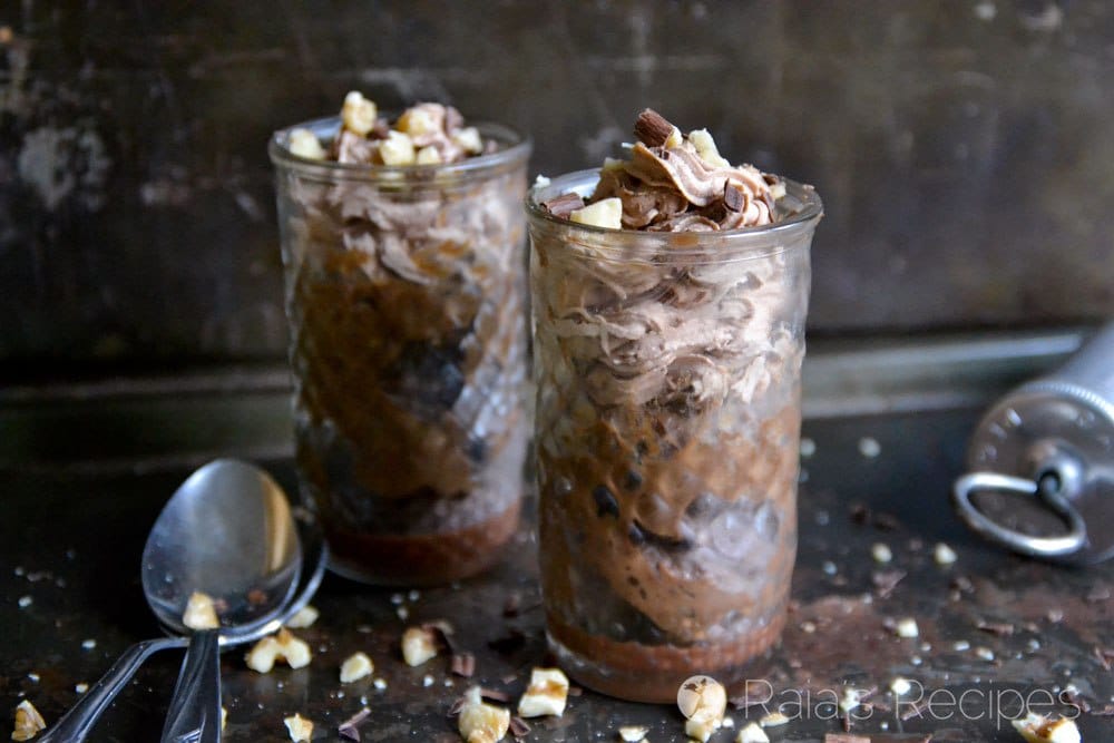 Chocolate whipped dessert in two fancy glasses