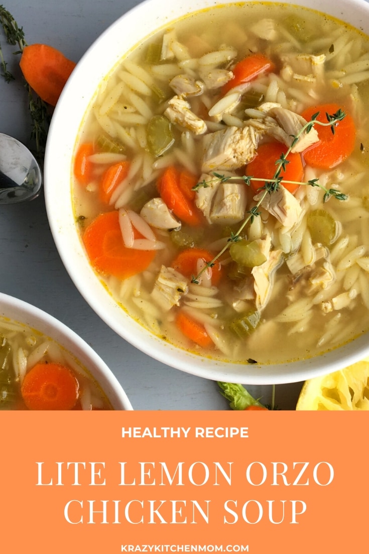 Light Greek Lemon Chicken Orzo Soup - Krazy Kitchen Mom