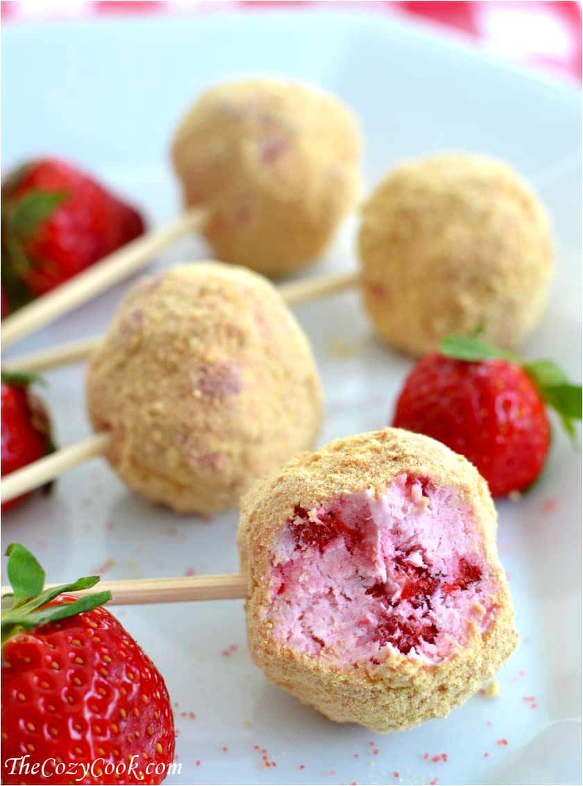 A close up of strawberry cookie pop