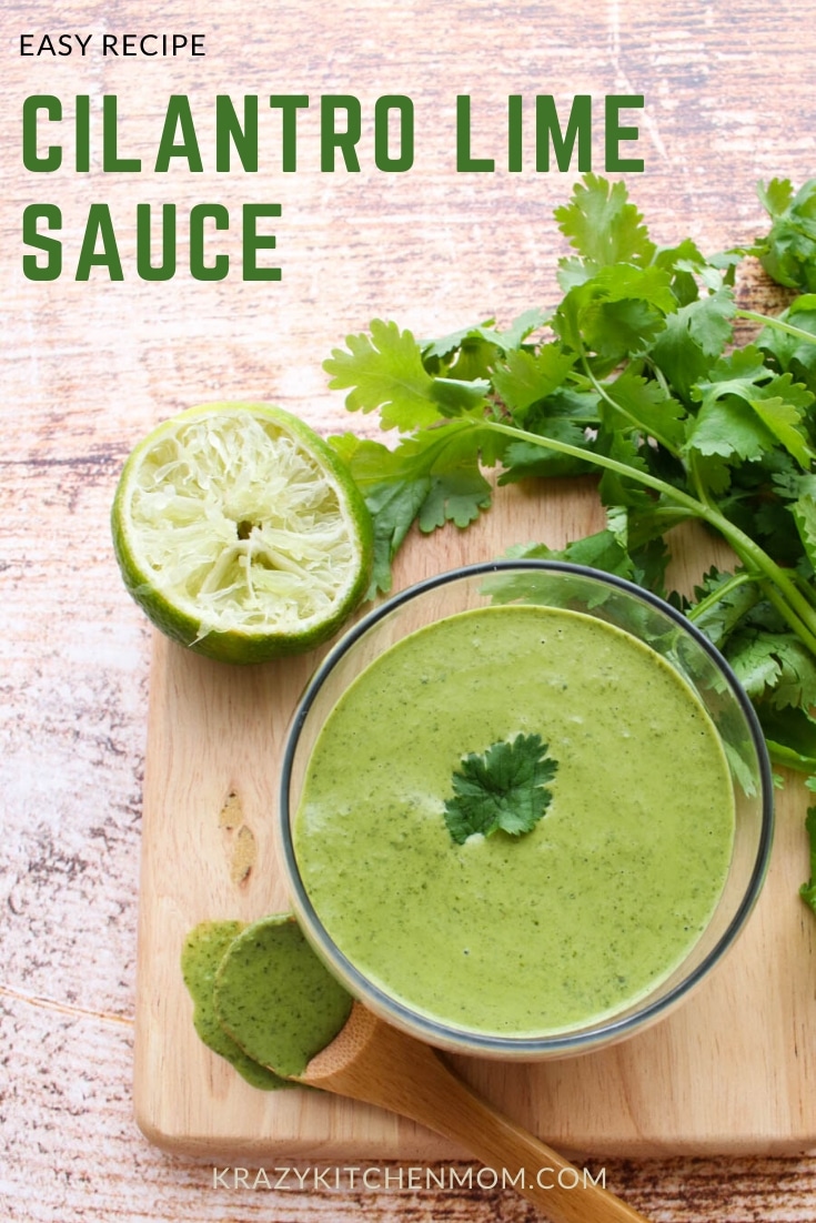 Cilantro Lime Sauce is a creamy, tangy, fresh, and bright sauce. Drizzle it on grilled chicken, pork, or steak. It's also a great sauce for grilled vegetables. via @krazykitchenmom