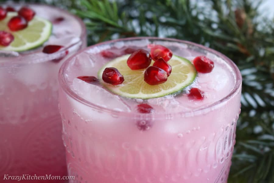 Tow glasses of Pomegranate Gin Fizz Cocktail