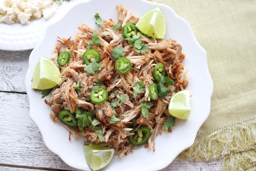 Crispy Pork Carnitas in a white dish