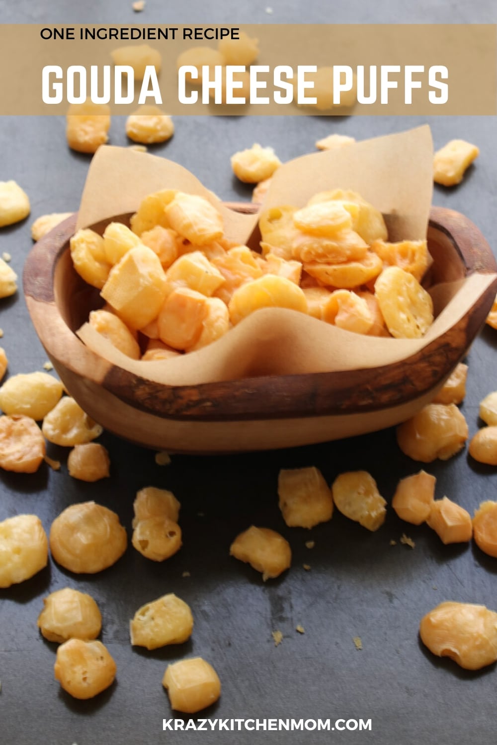 One Ingredient Gouda Cheese Puffs are the easiest snack you'll ever make. They are the perfect snack for low carb and keto-friendly diets.  via @krazykitchenmom