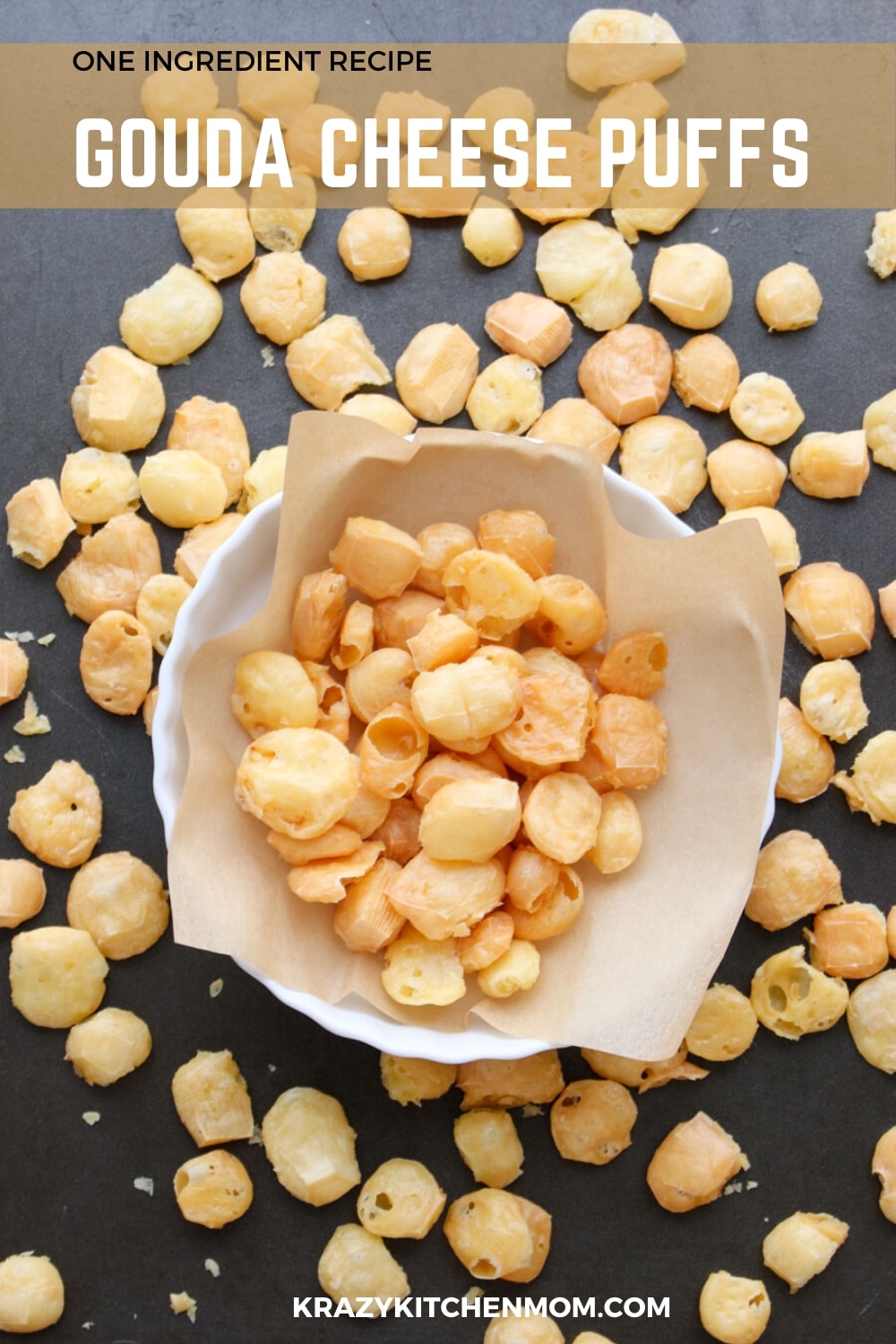 One Ingredient Gouda Cheese Puffs are the easiest snack you'll ever make. They are the perfect snack for low carb and keto-friendly diets.  via @krazykitchenmom