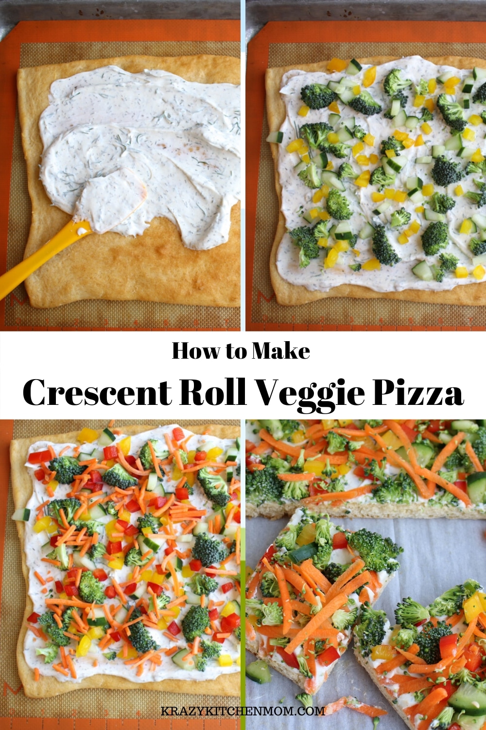 Crescent Roll Veggie Pizza a fresh way to eat veggies. It's made with refrigerator crescent roll dough, homemade dill dip and lots of fresh vegetables. I'd say it's a classic! via @krazykitchenmom