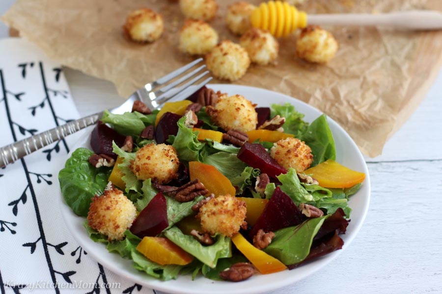 Fried Goat Cheese Balls on a salad