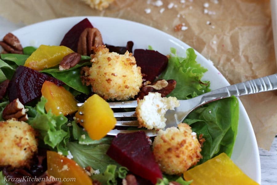 Goat cheese salad with fork