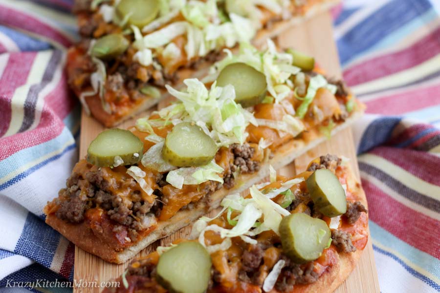 Cheeseburger Flatbread Pizza Sliced 