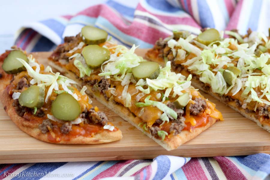 Cheeseburger Flatbread Pizza Sliced