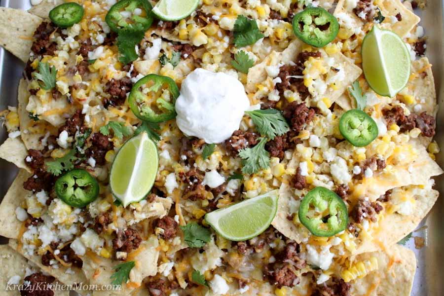 Tray of Mexican Street Corn Nachos