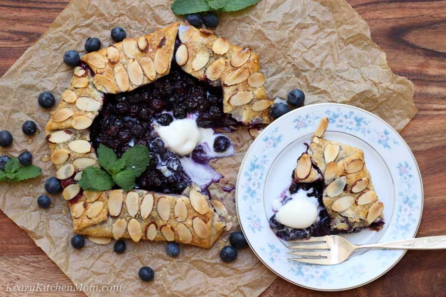 slice of blueberry galette with ice cream