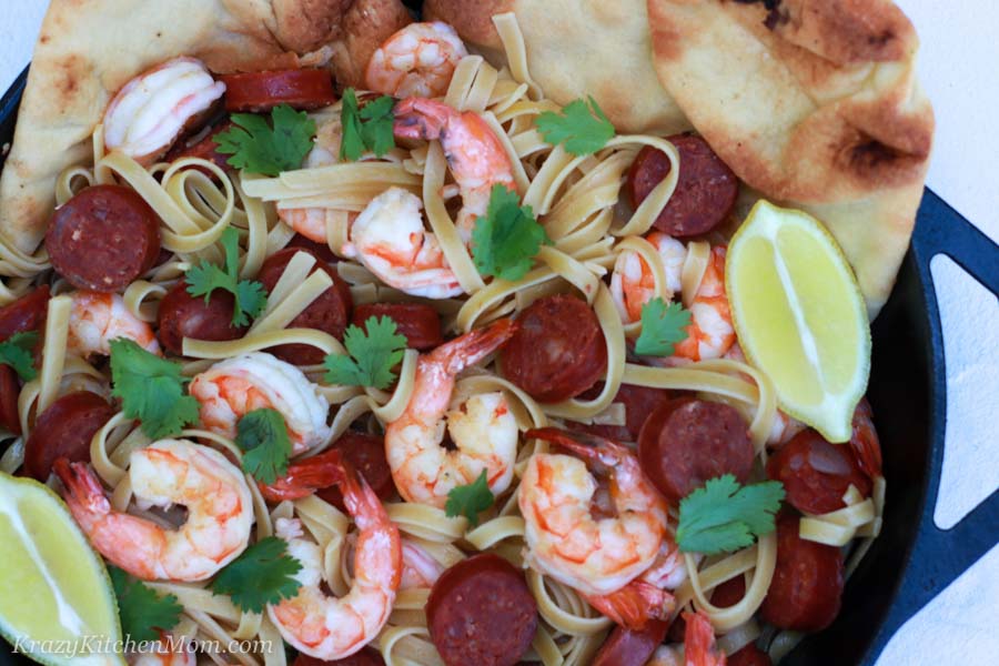 Shrimp and Chorizo Pasta close up