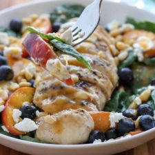 Grilled Peach Chicken Salad on a fork