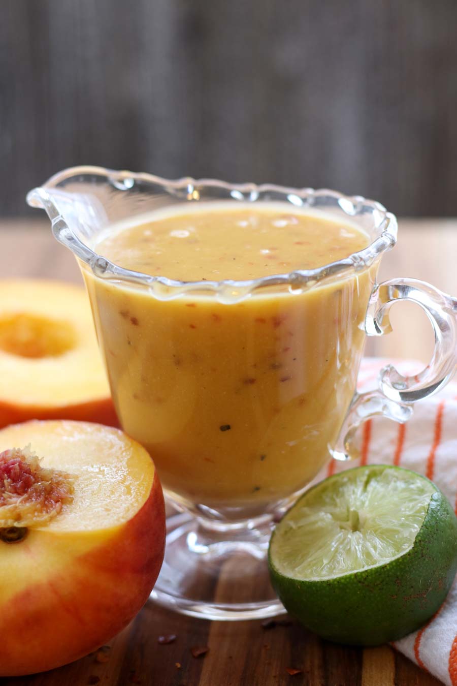 Grilled Peach Salad Dressing in a serving dish
