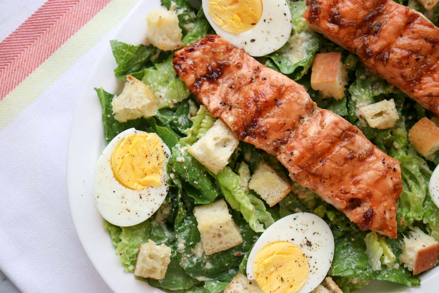 Bourbon Glazed Salmon Cesar Salad