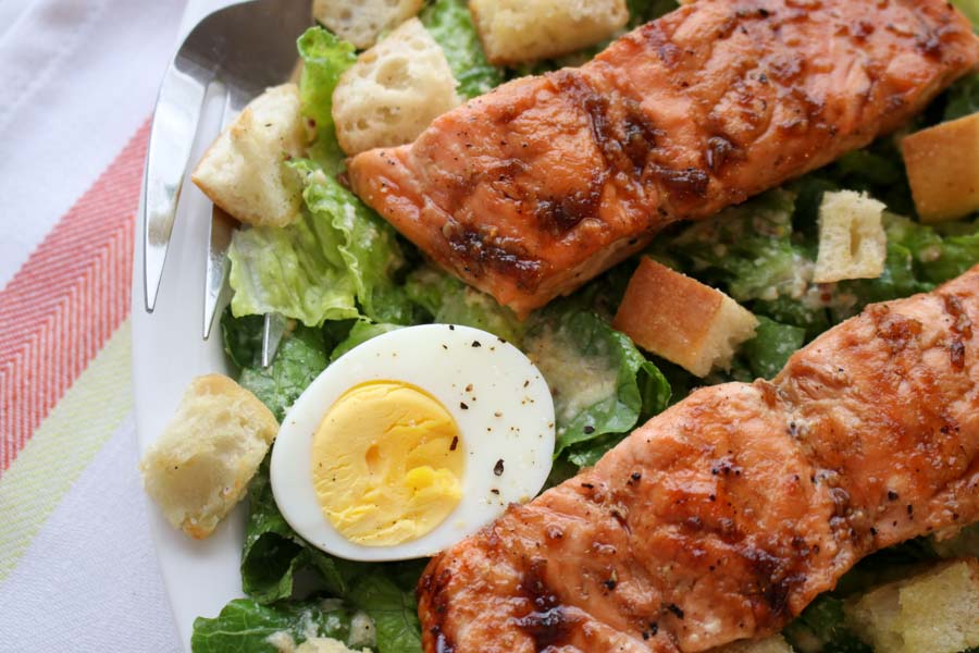 Bourbon Glazed Salmon Cesar Salad