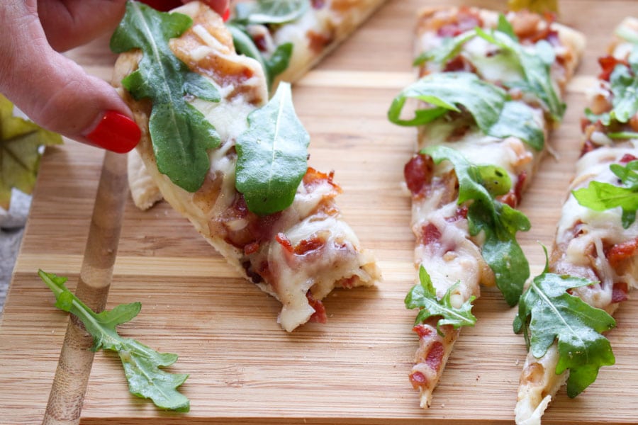 Apple Butter Bacon Flatbread with a bite 