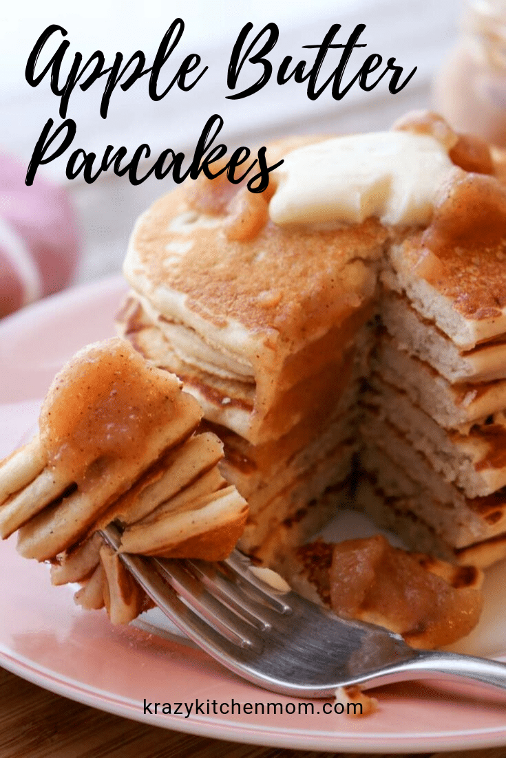 Start your day off right with these amazing Apple Butter Pancakes! Perfectly spiced and airy, they make a delicious breakfast or brunch. via @krazykitchenmom