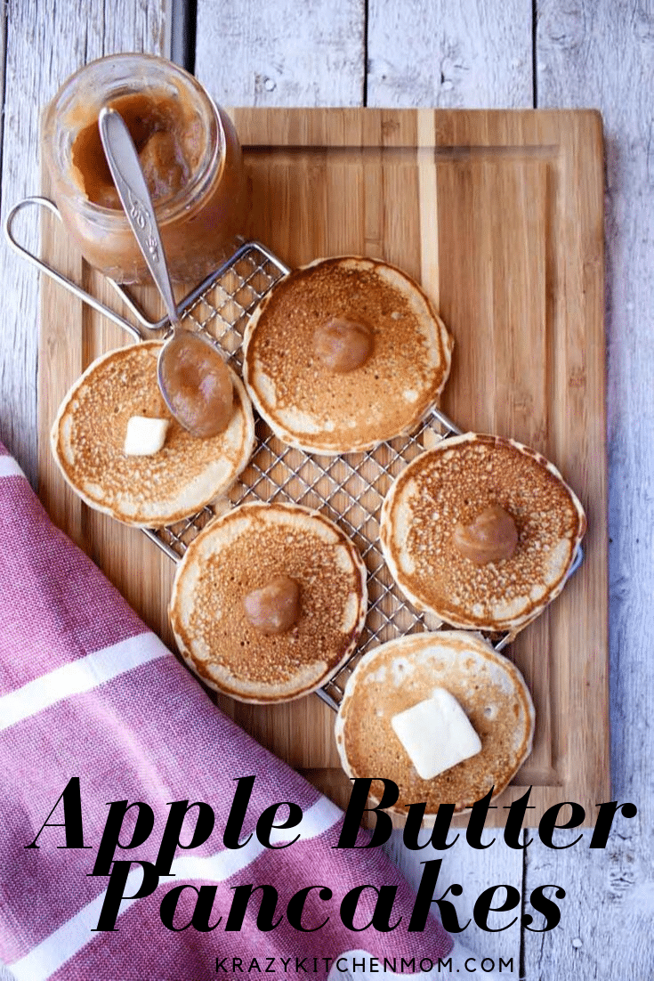 Start your day off right with these amazing Apple Butter Pancakes! Perfectly spiced and airy, they make a delicious breakfast or brunch. via @krazykitchenmom
