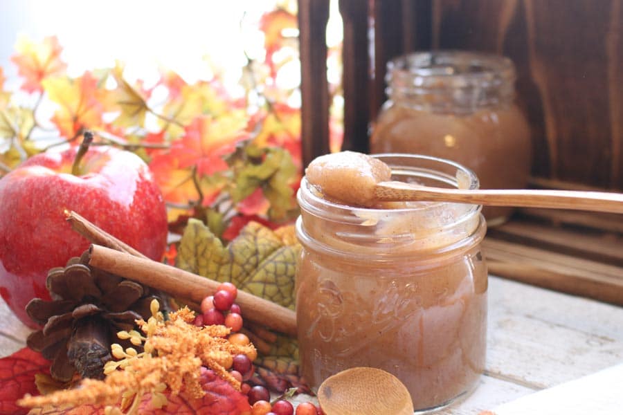 Homemade Apple Butter with fall background