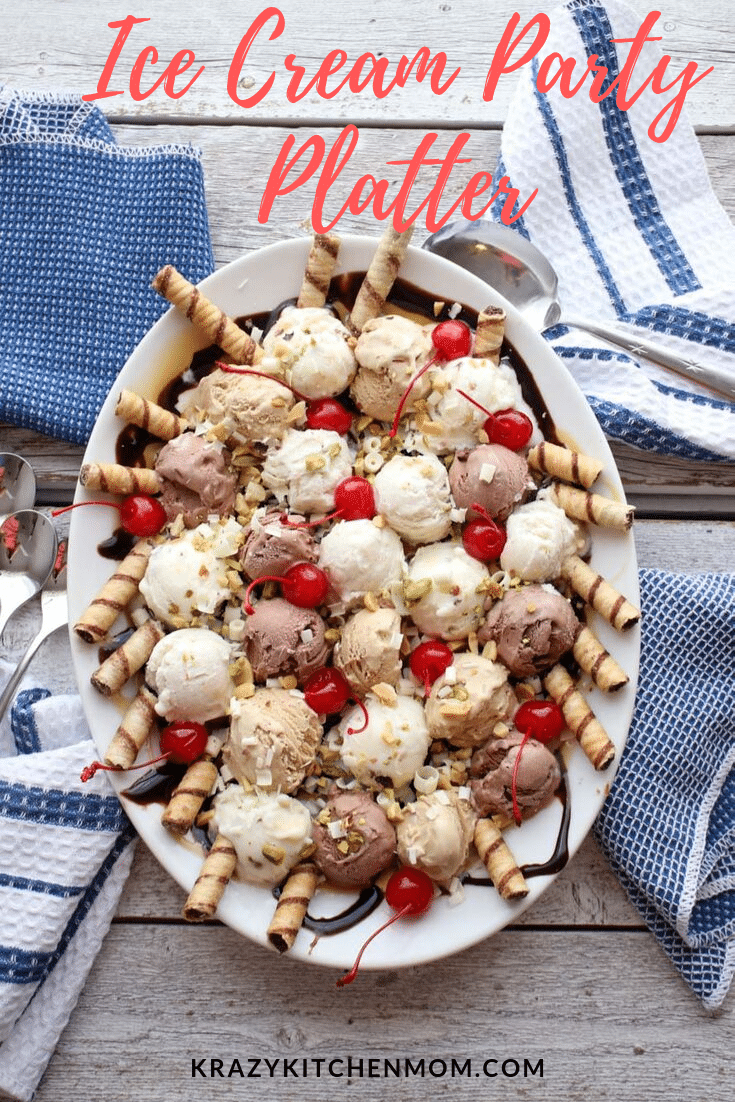 Make your next get-together a success with this make-ahead Ice Cream Party Platter. Four delicious flavors of ice cream with all the fixings! via @krazykitchenmom