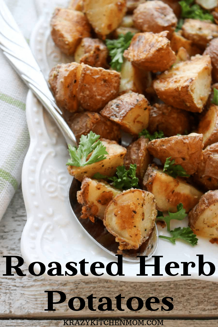 Crispy Roasted Herb Potatoes - soft, crispy, cheesy, herby roasted potatoes. These are perfect as a side dish or an appetizer with dipping sauce. via @krazykitchenmom