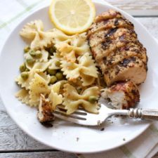 za'atar grilled chicken and pasta on the side