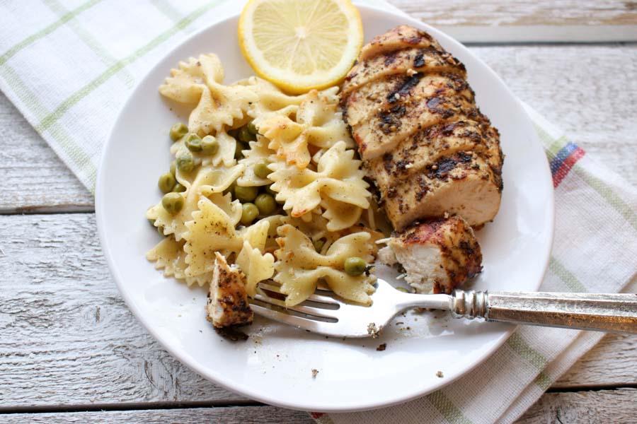 za'atar grilled chicken and pasta on the side