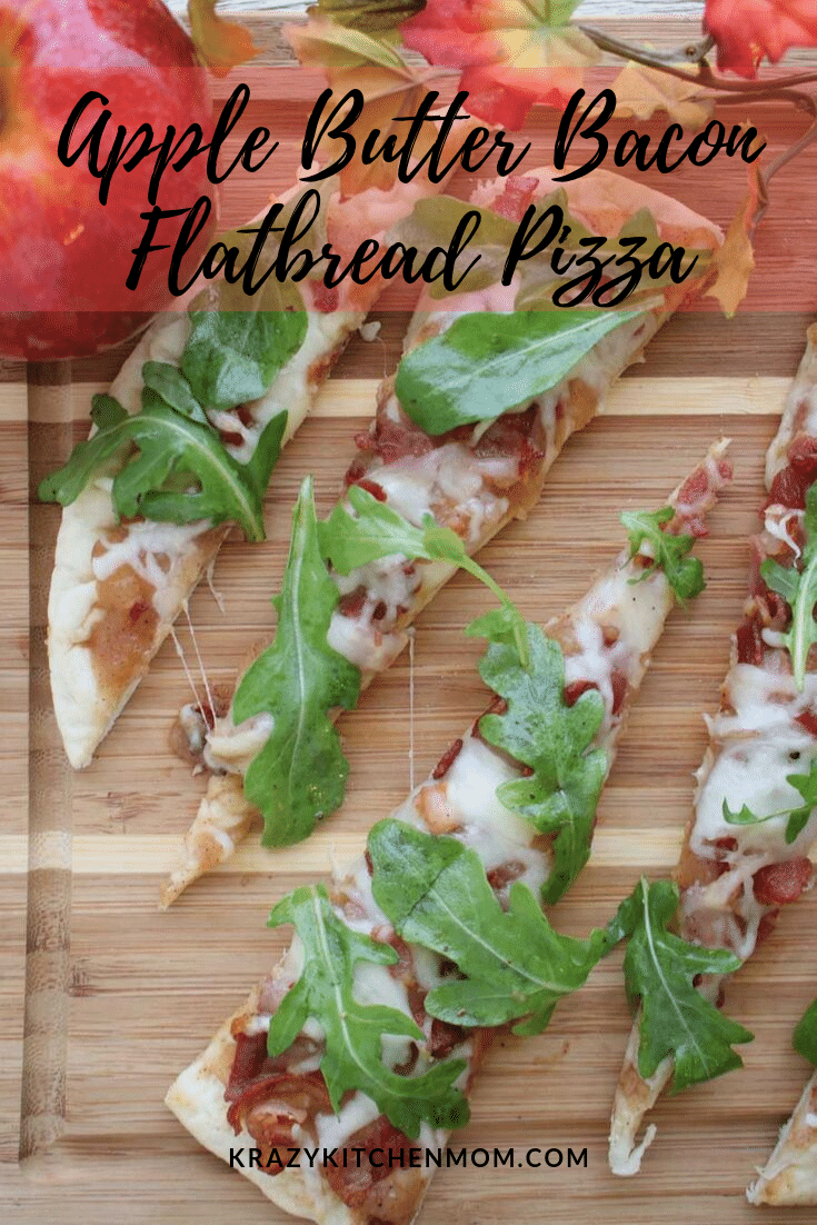 This Apple Butter Bacon Flatbread is crispy from the flatbread, sweet from the apple butter, salty from the bacon, and creamy from the cheese. via @krazykitchenmom