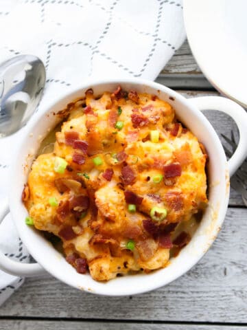 Loaded Cauliflower Casserole with spoon