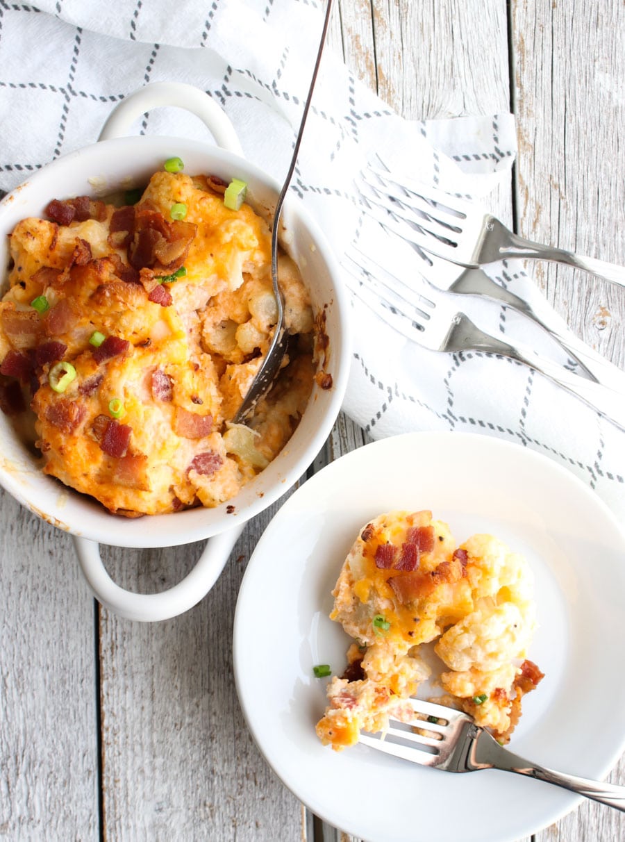 Loaded Cauliflower Casserole and a plate