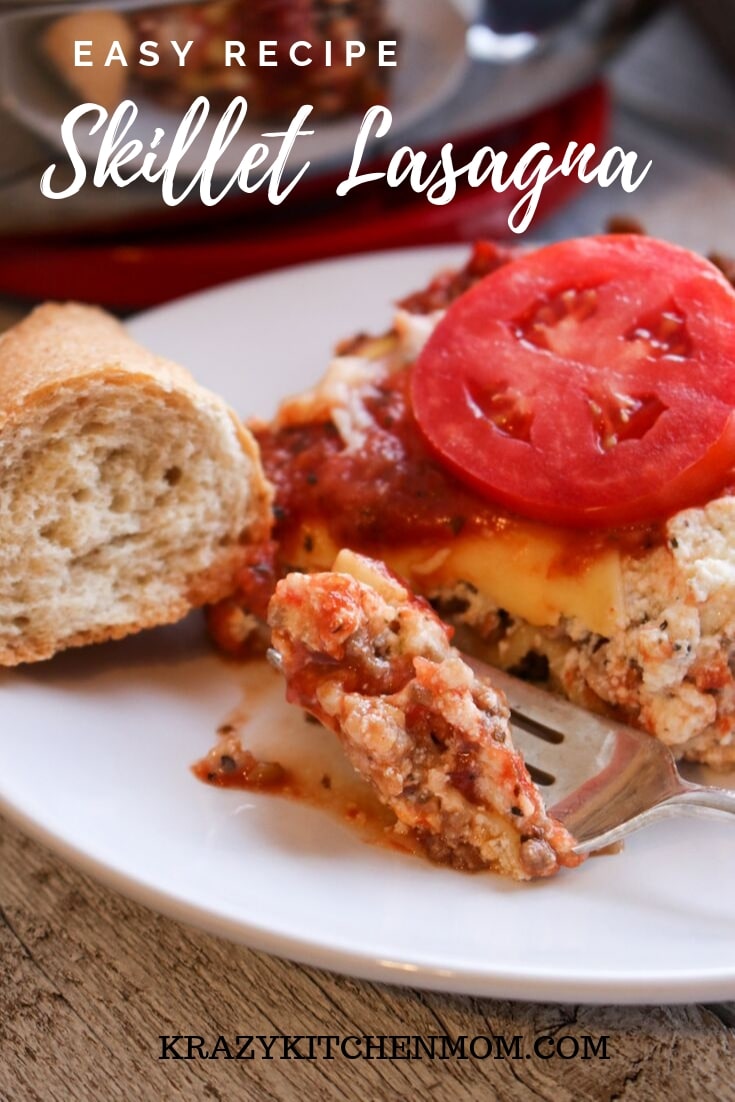 Skillet Lasagna is an easy weeknight version of a classic lasagna. It's made in 1 skillet on the stovetop and then baked in the oven.  via @krazykitchenmom