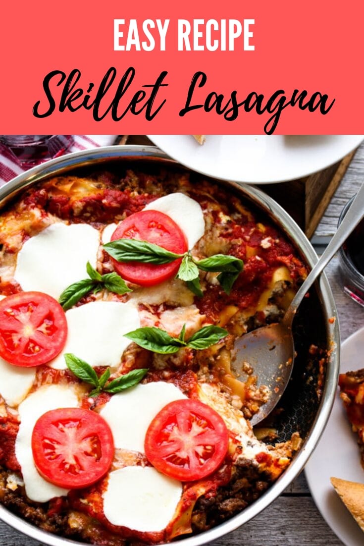 Skillet Lasagna is an easy weeknight version of a classic lasagna. It's made in 1 skillet on the stovetop and then baked in the oven.  via @krazykitchenmom