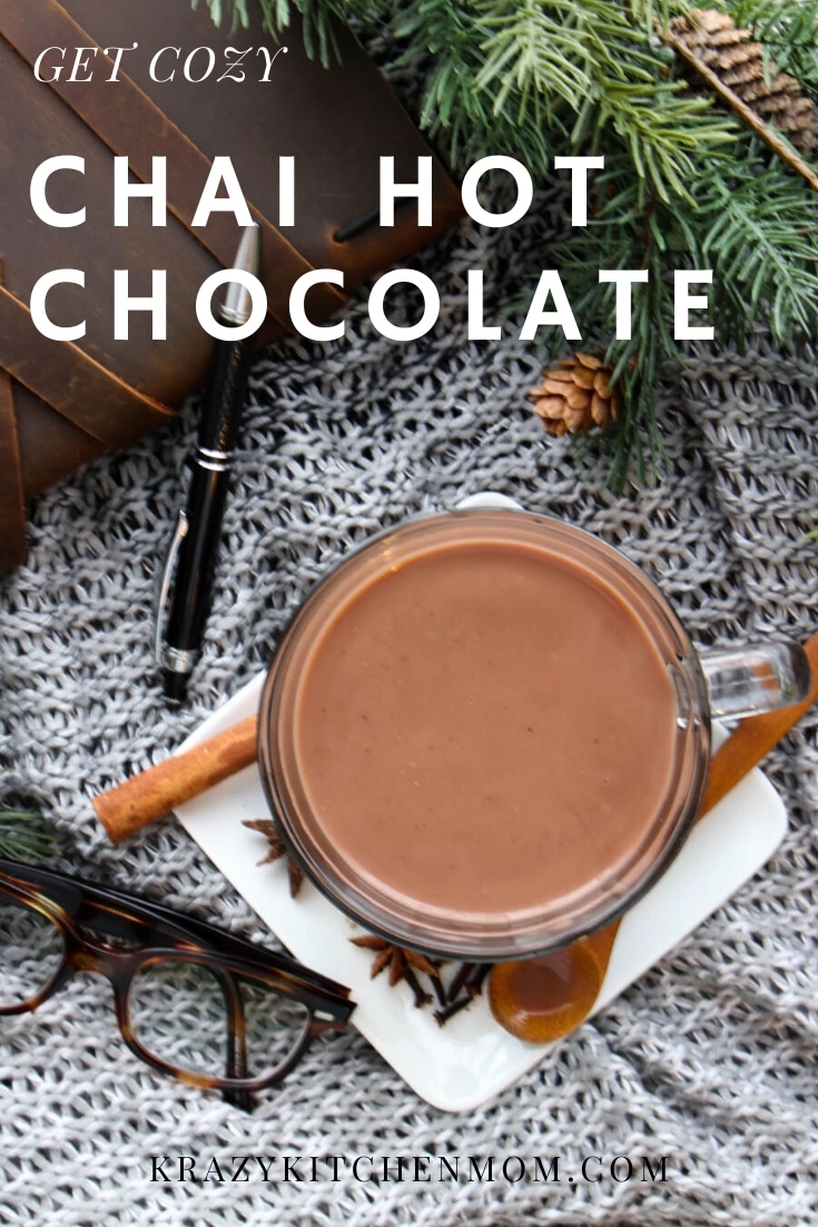 Get cozy this winter with a warm glass of Easy Chai Hot Chocolate. Made with chocolate almond milk and warm spices to keep you warm all day.
 via @krazykitchenmom