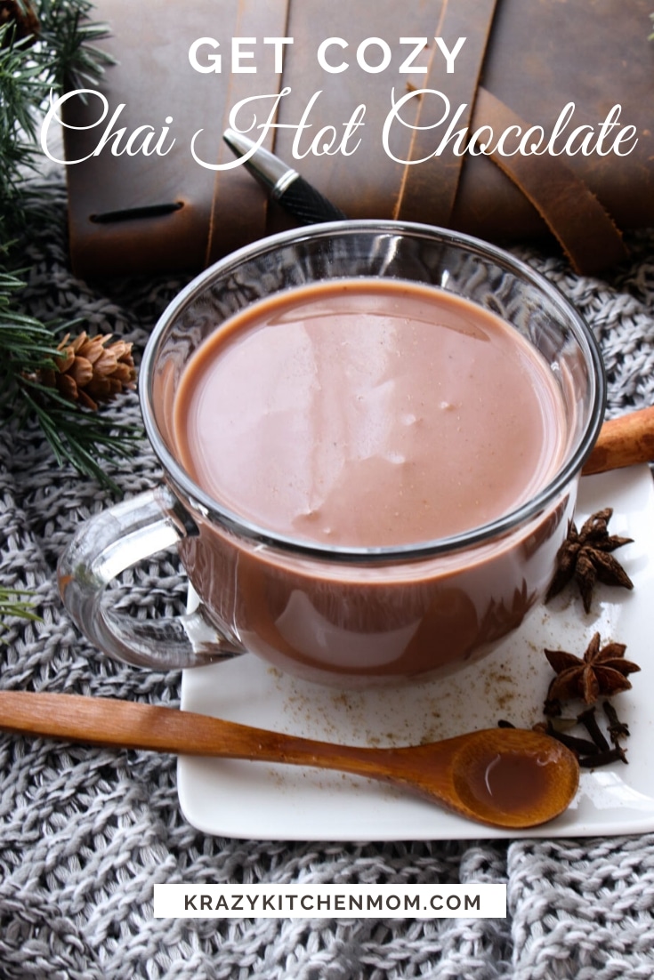 Get cozy this winter with a warm glass of Easy Chai Hot Chocolate. Made with chocolate almond milk and warm spices to keep you warm all day.
 via @krazykitchenmom