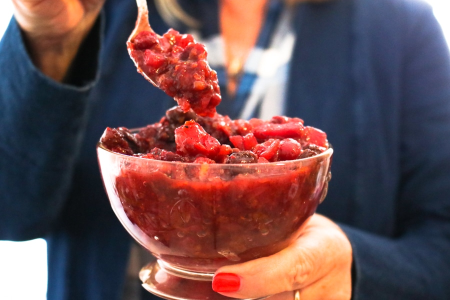 Hand serving cranberry chutney