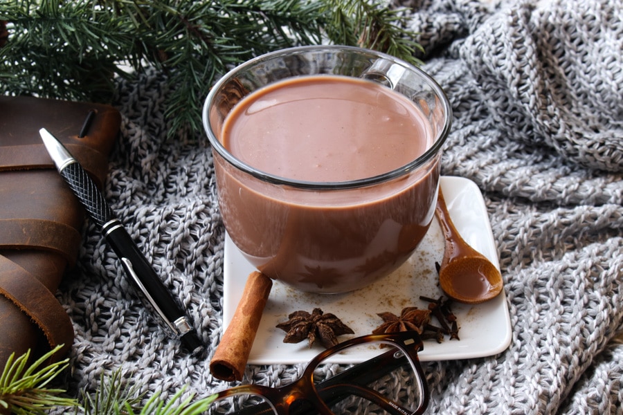 Glass mug of Chai Hot Chocolate 