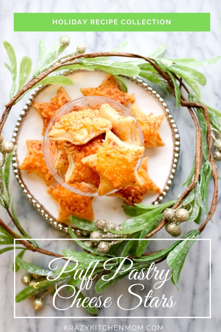 Puff Pastry Cheese Stars are an easy snack that anyone can make. I used store-bought puff pastry and cheddar cheese. Perfect for the holidays. via @krazykitchenmom