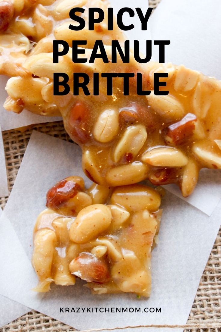 My Spicy Peanut Brittle recipe starts with the sweet and ends with the heat. It's a kicked-up version of traditional peanut brittle with no candy thermometer needed. via @krazykitchenmom