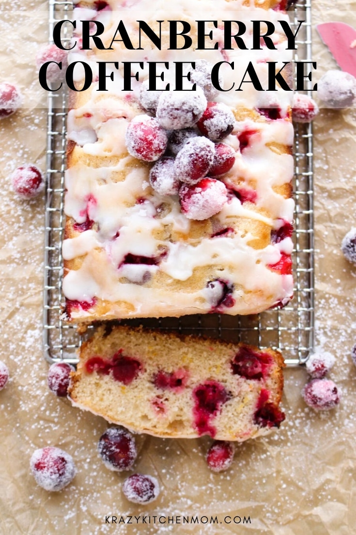 My Cranberry Orange Coffee Cake is made with Greek yogurt, cinnamon, cardamom, and orange zest. And it's full of zesty fresh cranberries. via @krazykitchenmom