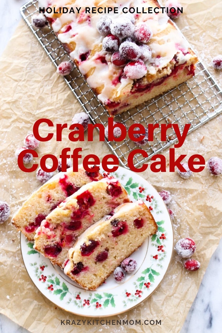 My Cranberry Orange Coffee Cake is made with Greek yogurt, cinnamon, cardamom, and orange zest. And it's full of zesty fresh cranberries. via @krazykitchenmom